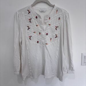 Lucky Brand Embroidered 100% cotton Long Sleeve Top Women’s Medium Boho Blouse